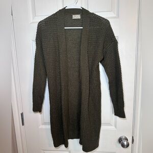 Poof Apparel Olive Green Open Front Knit Cardigan | Size S